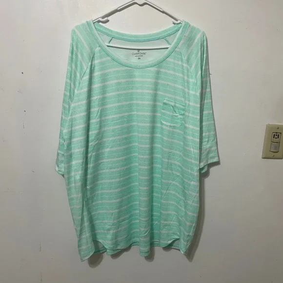 Cuddl Duds Womens 2X Pajama Set Mint Green White Striped Top Pants Loungewear - Picture 7 of 7